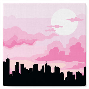 Mini Malen nach Zahlen mit Rahmen 20x20cm - New York unter einem rosa Himmel