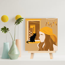 Laden Sie das Bild in den Galerie-Viewer, Mini Malen nach Zahlen mit Rahmen - Frau und ihre Katze am Fenster