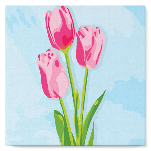 Mini Malen nach Zahlen mit Rahmen 20x20cm - Tulpen und blauer Himmel