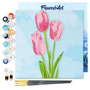 Mini Malen nach Zahlen mit Rahmen - Tulpen und blauer Himmel