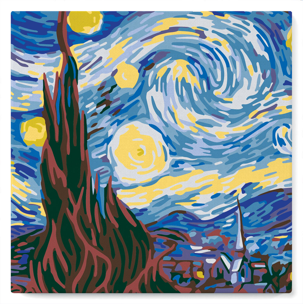Mini Malen nach Zahlen mit Rahmen 20x20cm - Van Gogh - Sternennacht