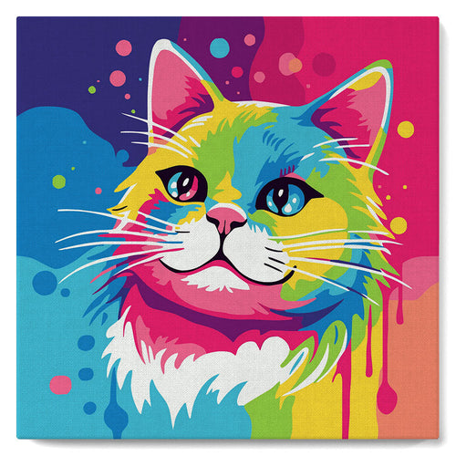 Mini Malen nach Zahlen mit Rahmen - Abstrakte Pop Art Katze