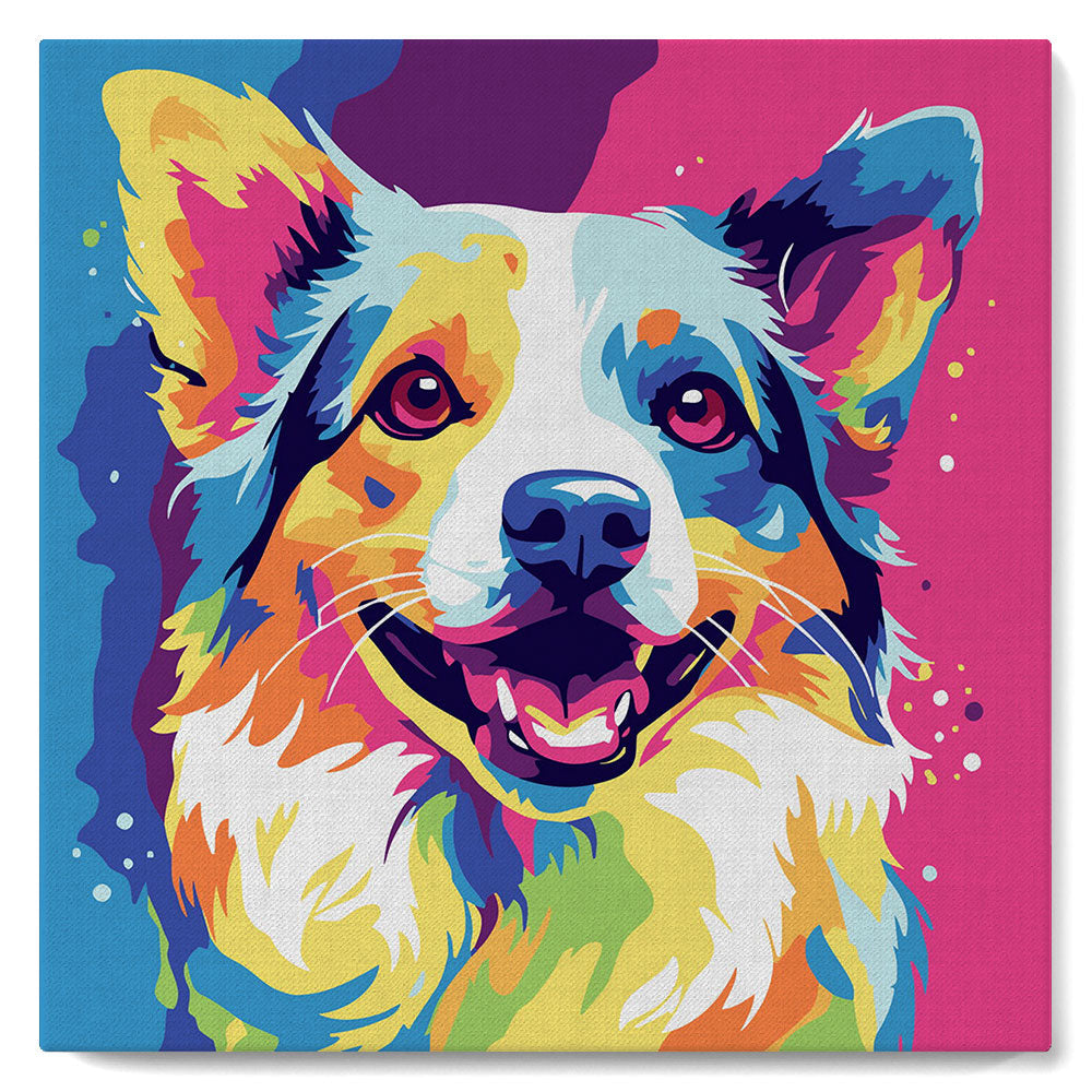 Mini Malen nach Zahlen mit Rahmen - Abstrakter Pop Art Hund