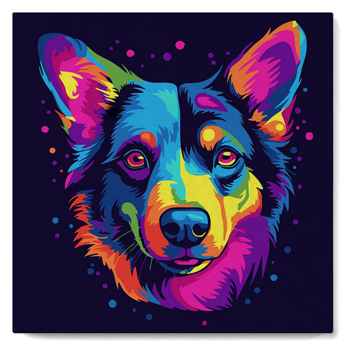 Mini Malen nach Zahlen mit Rahmen - Neon Hund Abstrakt Pop Art