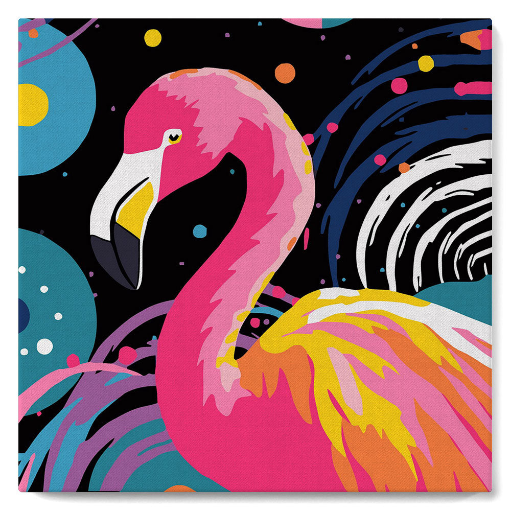 Mini Malen nach Zahlen mit Rahmen - Flamingo Abstrakt Pop Art