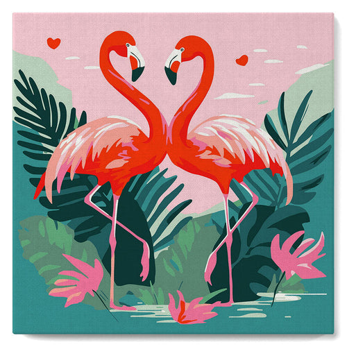 Mini Malen nach Zahlen mit Rahmen - Tropische Flamingos