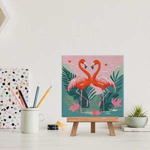 Mini Malen nach Zahlen mit Rahmen - Tropische Flamingos
