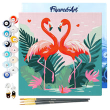 Laden Sie das Bild in den Galerie-Viewer, Mini Malen nach Zahlen mit Rahmen - Tropische Flamingos
