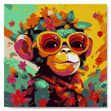 Laden Sie das Bild in den Galerie-Viewer, Mini Malen nach Zahlen mit Rahmen - Fantasie Affe mit Blumen