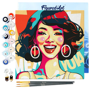 Mini Malen nach Zahlen mit Rahmen - Charmante Dame Pop Art