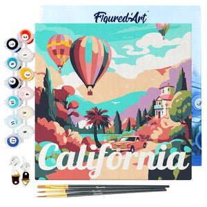Mini Malen nach Zahlen mit Rahmen - Reiseplakat Kalifornien Ballons