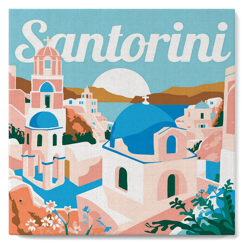 Mini Malen nach Zahlen mit Rahmen - Reiseplakat Santorini Sonnenaufgang