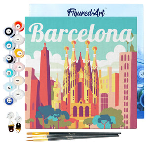 Mini Malen nach Zahlen mit Rahmen - Reiseplakat Barcelona