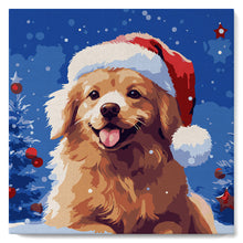 Laden Sie das Bild in den Galerie-Viewer, Mini Malen nach Zahlen mit Rahmen - Hund im Schnee zu Weihnachten