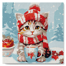 Laden Sie das Bild in den Galerie-Viewer, Mini Malen nach Zahlen mit Rahmen - Niedliche Katze mit rotem Schal