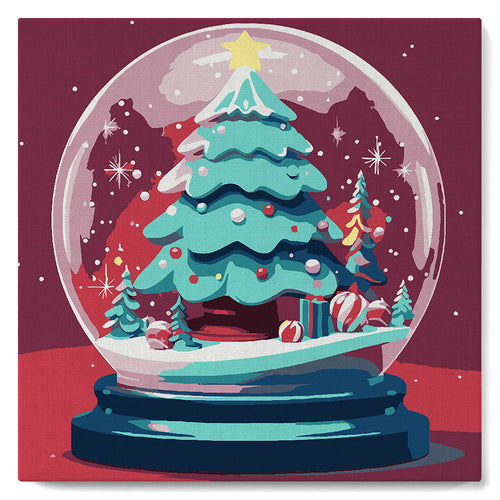 Mini Malen nach Zahlen mit Rahmen - Weihnachtsbaum in Schneekugel