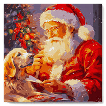 Laden Sie das Bild in den Galerie-Viewer, Mini Malen nach Zahlen mit Rahmen - Weihnachtsmann und Hund