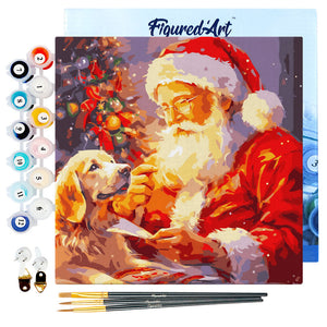 Mini Malen nach Zahlen mit Rahmen - Weihnachtsmann und Hund