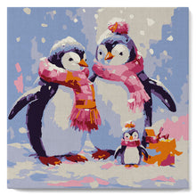 Laden Sie das Bild in den Galerie-Viewer, Mini Malen nach Zahlen mit Rahmen - Pinguinfamilie im Schnee