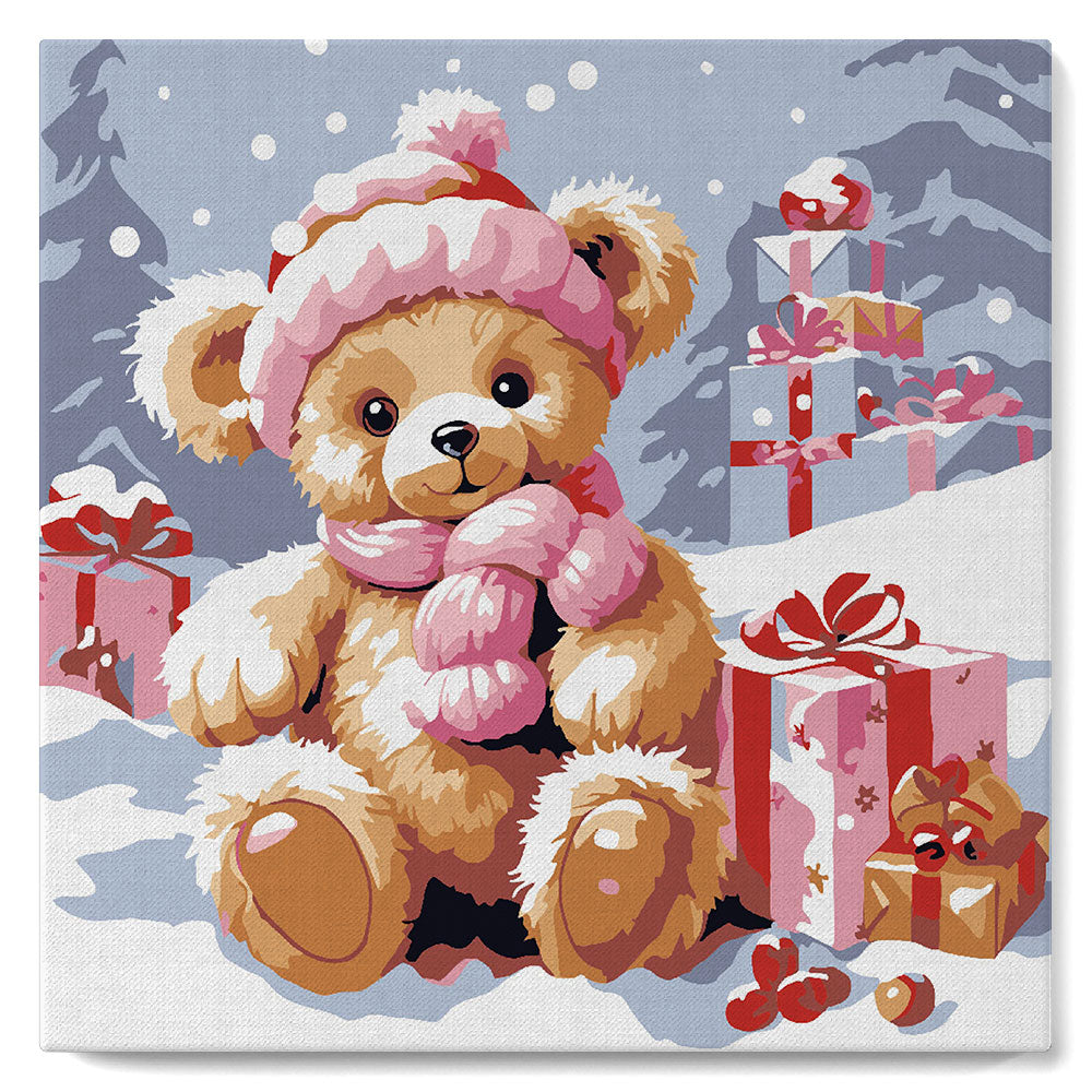 Mini Malen nach Zahlen mit Rahmen - Teddybär und Geschenke
