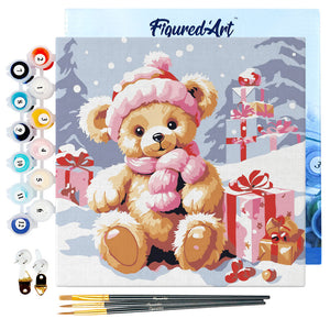 Mini Malen nach Zahlen mit Rahmen - Teddybär und Geschenke