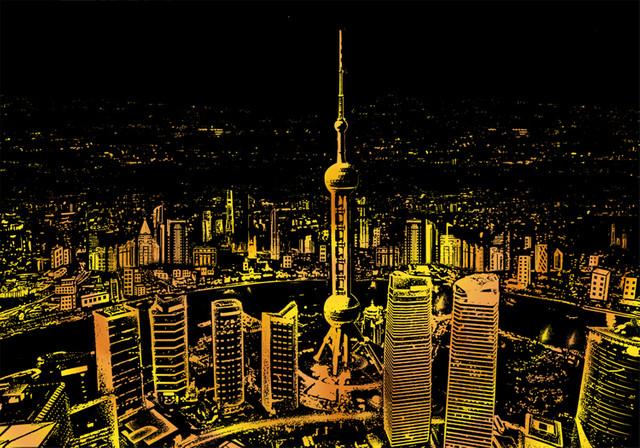 Kratzbild – Shanghai City