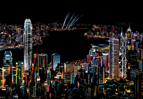 Kratzbild – Hong Kong bei Nacht