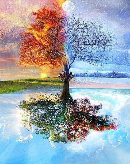 Malen nach Zahlen fŸr Erwachsene |ÊBaum in vier Jahreszeiten | Figured'Art