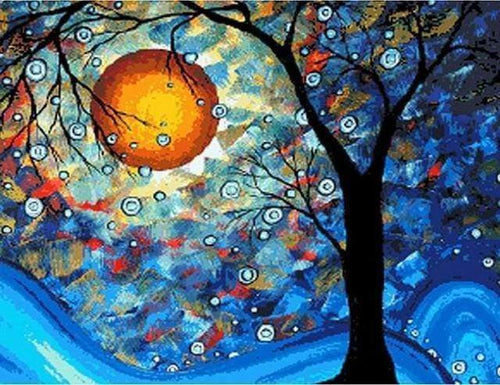 Malen nach Zahlen fŸr Erwachsene |ÊBaum und Vollmond | Figured'Art