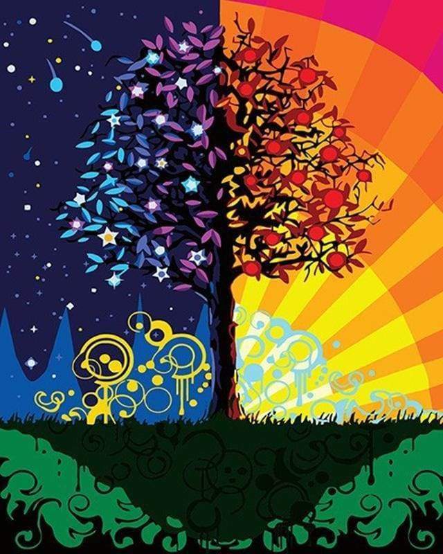 Malen nach Zahlen fŸr Erwachsene |ÊBaum Tag und Nacht | Figured'Art