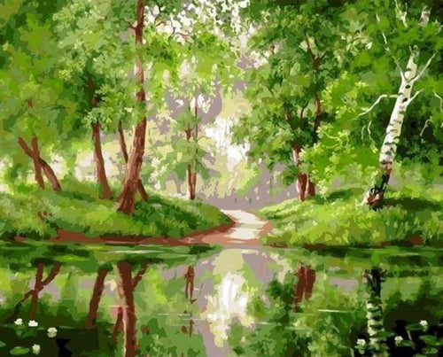 Malen nach Zahlen Erwachsene Im Wasser spiegelnde Bäume Figured'Art