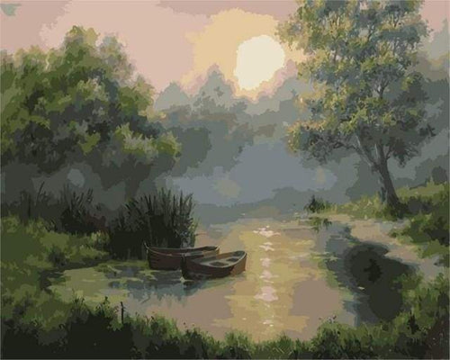Malen nach Zahlen fŸr Erwachsene |ÊDämmerung über den Teich | Figured'Art