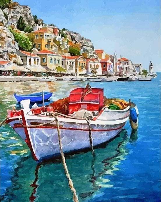 Malen nach Zahlen fŸr Erwachsene |ÊSchiff vor Anker im Hafen | Figured'Art