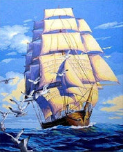 Laden Sie das Bild in den Galerie-Viewer, Malen nach Zahlen fŸr Erwachsene |ÊBoot und Möwen bei Sonnenuntergang | Figured&#39;Art