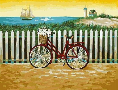 Malen nach Zahlen fŸr Erwachsene |ÊFahrrad in der Nähe des Meeres | Figured'Art