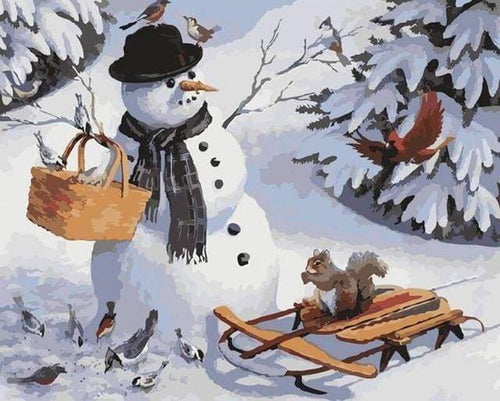 Malen nach Zahlen fŸr Erwachsene |ÊSchneemann und Eichhörnchen | Figured'Art