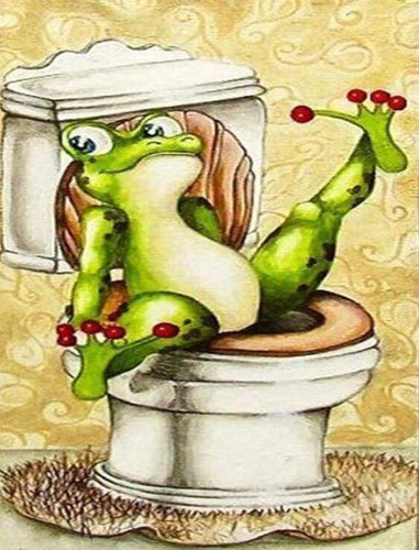 Diamond Painting – Frosch in Toilette – 40 x 50 cm auf Keilrahmen gespannt | Figured'Art