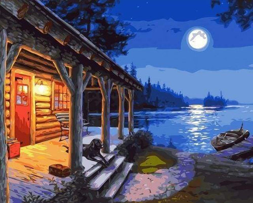 Malen nach Zahlen fŸr Erwachsene |ÊChalet im Mondlicht | Figured'Art