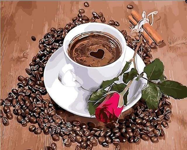 Malen nach Zahlen fŸr Erwachsene |ÊKaffee und Rose | Figured'Art