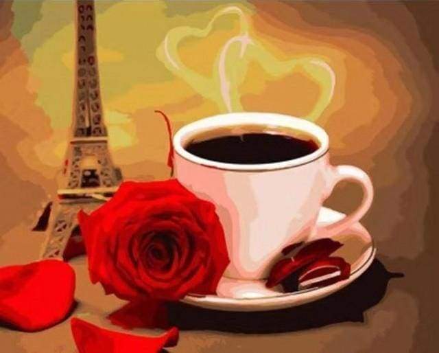 Malen nach Zahlen fŸr Erwachsene |ÊKaffee und rote Rose | Figured'Art