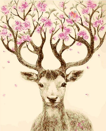 Malen nach Zahlen fŸr Erwachsene |ÊHirsch mit Blumenholz | Figured'Art