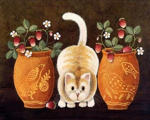 Malen nach Zahlen fŸr Erwachsene |ÊKatze inmitten der Vasen | Figured'Art