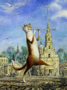 Malen nach Zahlen fŸr Erwachsene |ÊKatze mit Flöte | Figured'Art