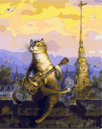 Malen nach Zahlen fŸr Erwachsene |ÊKatze mit Guitare | Figured'Art