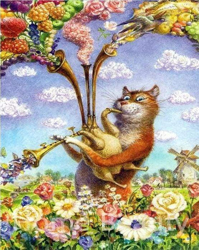 Malen nach Zahlen fŸr Erwachsene |ÊKatze und Trompete | Figured'Art