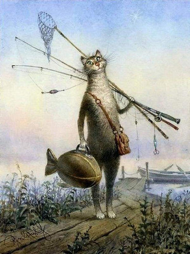 Malen nach Zahlen fŸr Erwachsene |ÊVom Fischen zurückkehrende Katze | Figured'Art