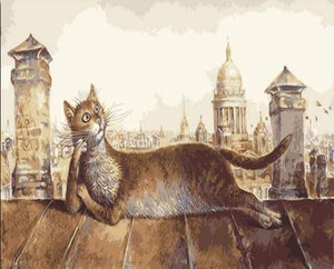 Malen nach Zahlen fŸr Erwachsene |ÊKatze sitztend auf dem Dach | Figured'Art
