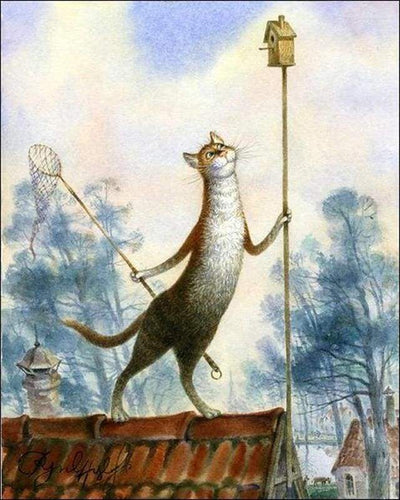 Malen nach Zahlen fŸr Erwachsene |ÊKatze auf einem Dach | Figured'Art