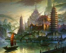 Laden Sie das Bild in den Galerie-Viewer, Malen nach Zahlen fŸr Erwachsene |ÊPalast und Dschunke in Asien | Figured&#39;Art