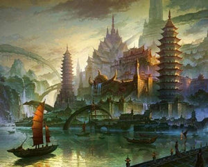 Malen nach Zahlen fŸr Erwachsene |ÊPalast und Dschunke in Asien | Figured'Art